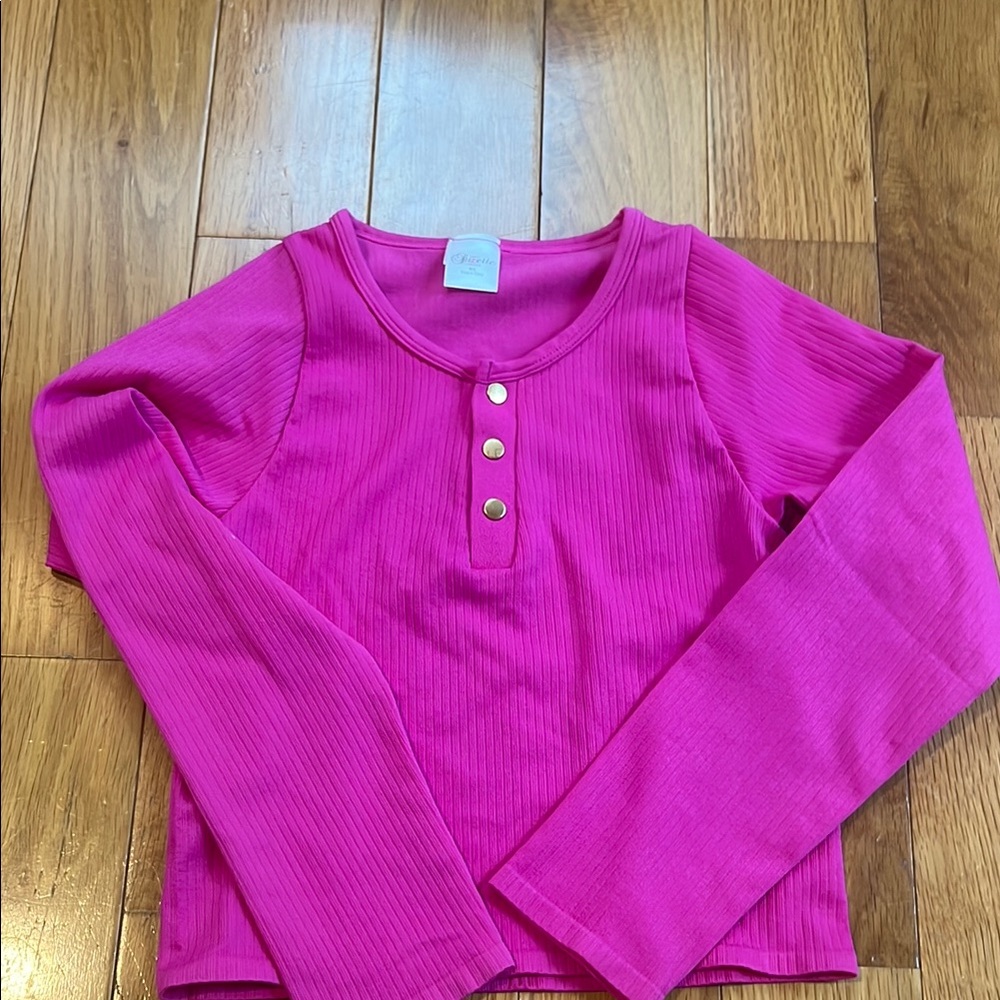 Vibrant Pink Long Sleeve Ribbed Tee